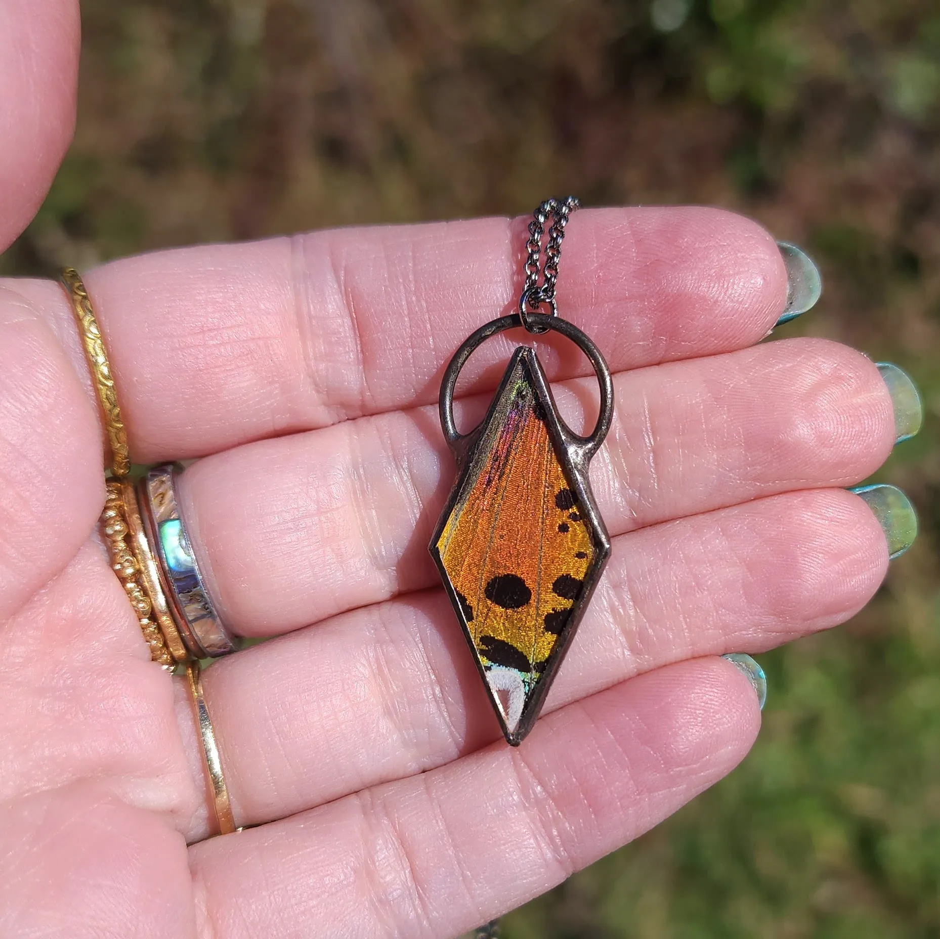 Fuschia Sunset Moth Wing Venus Necklace