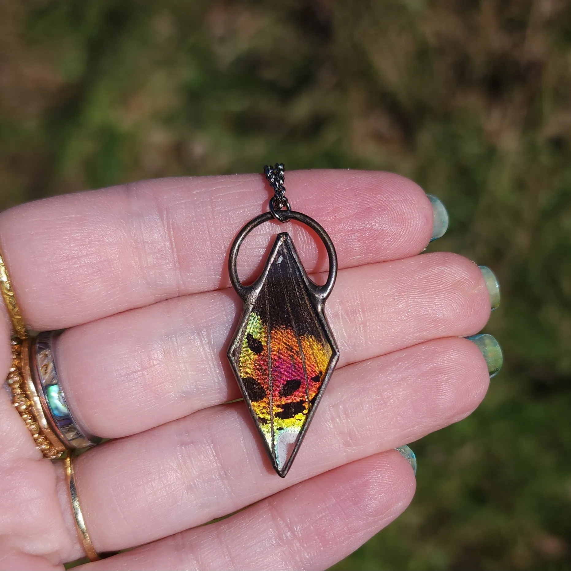 Fuschia Sunset Moth Wing Venus Necklace