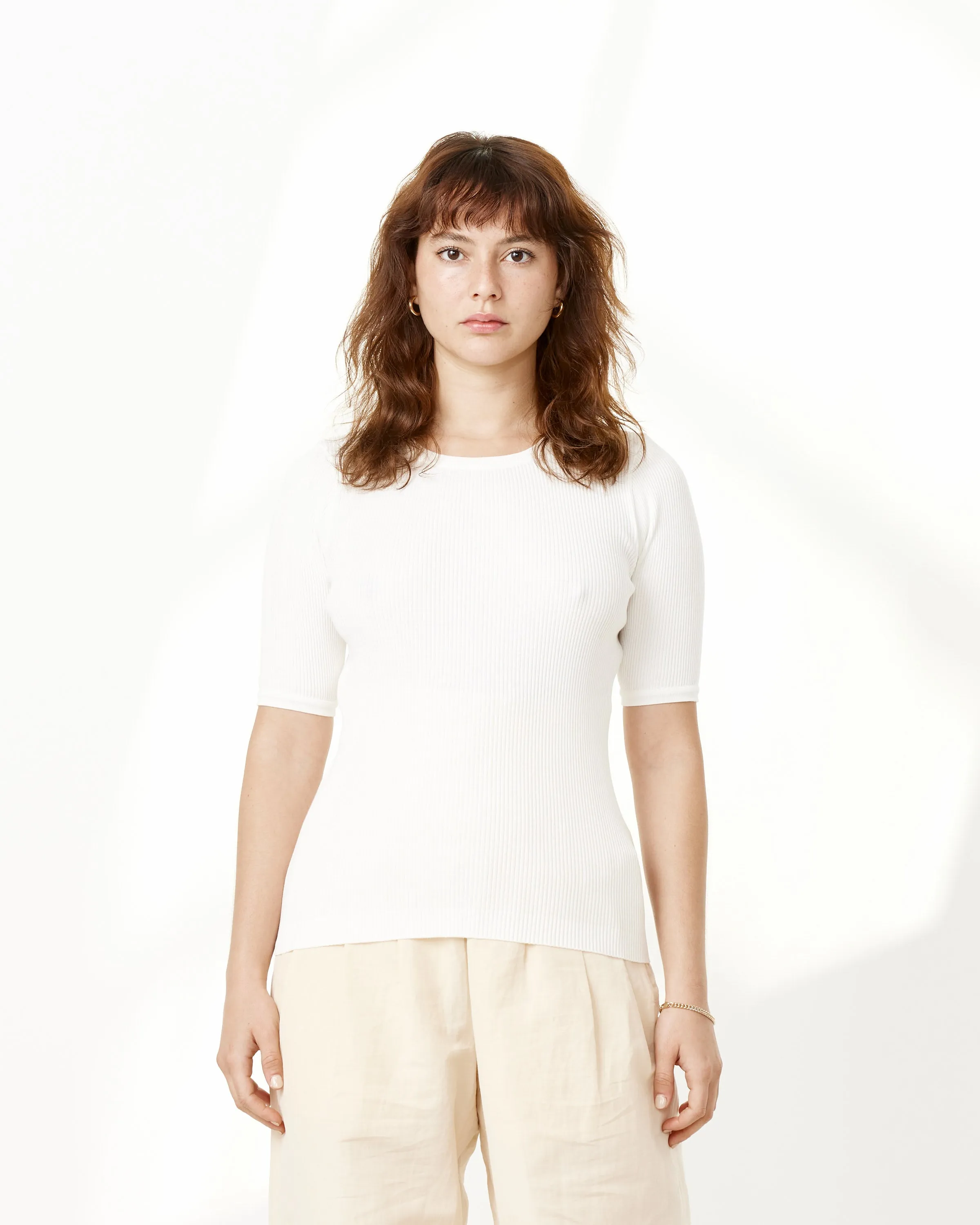 Giza High Gauge Rib Knit Tee in White