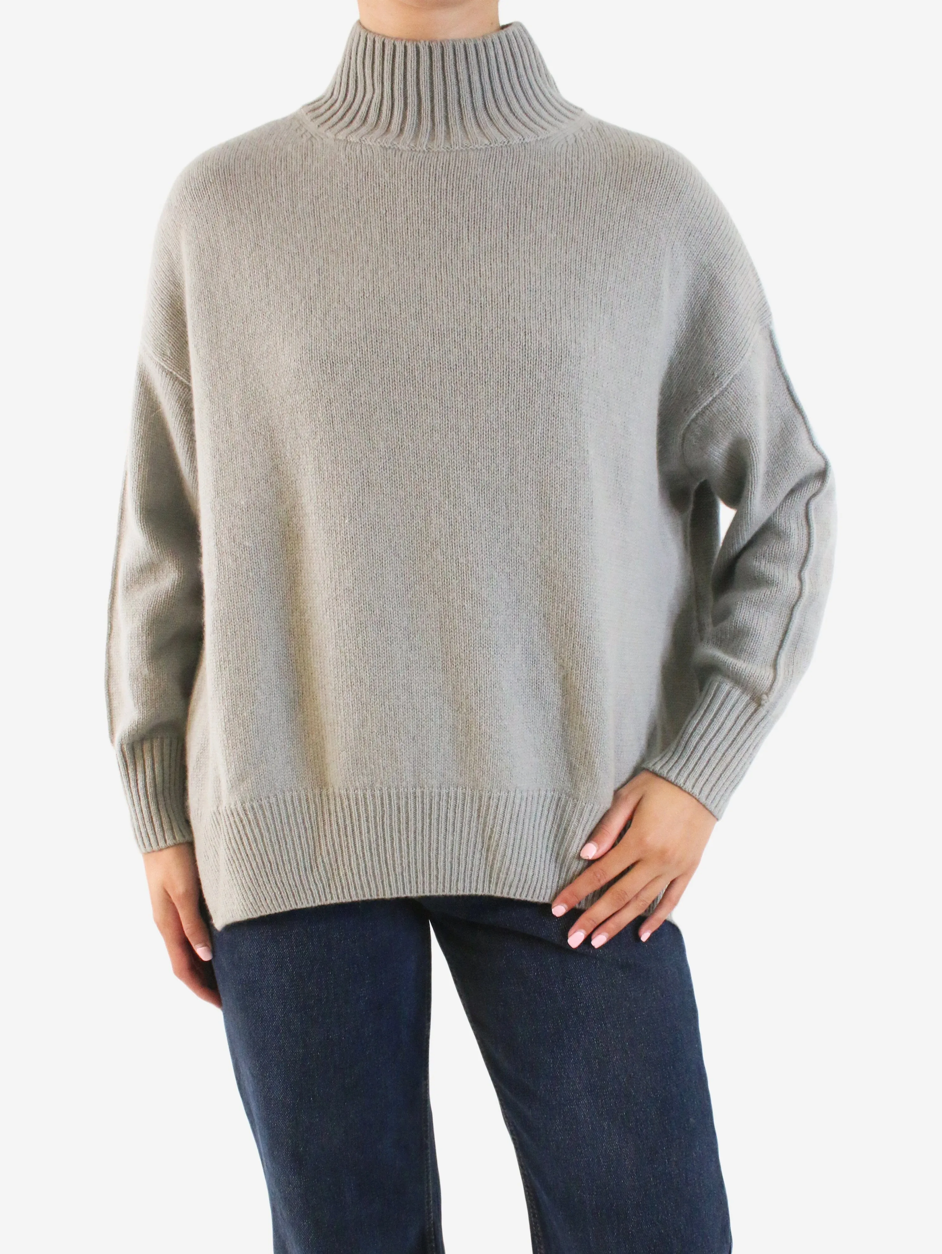 Grey high-neck cashmere jumper - size M