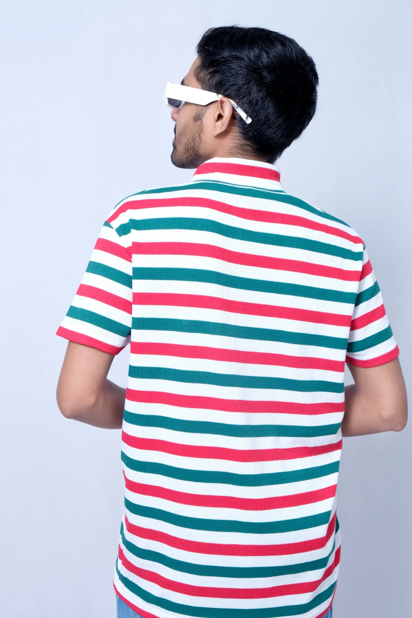 High Neck  Stripes  T-Shirt