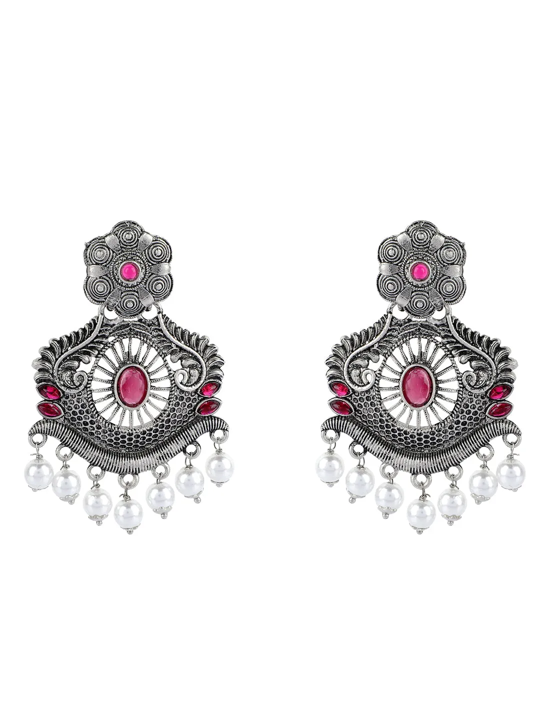 Ishin Oxidised Silver Plated Pearl Stud Earring