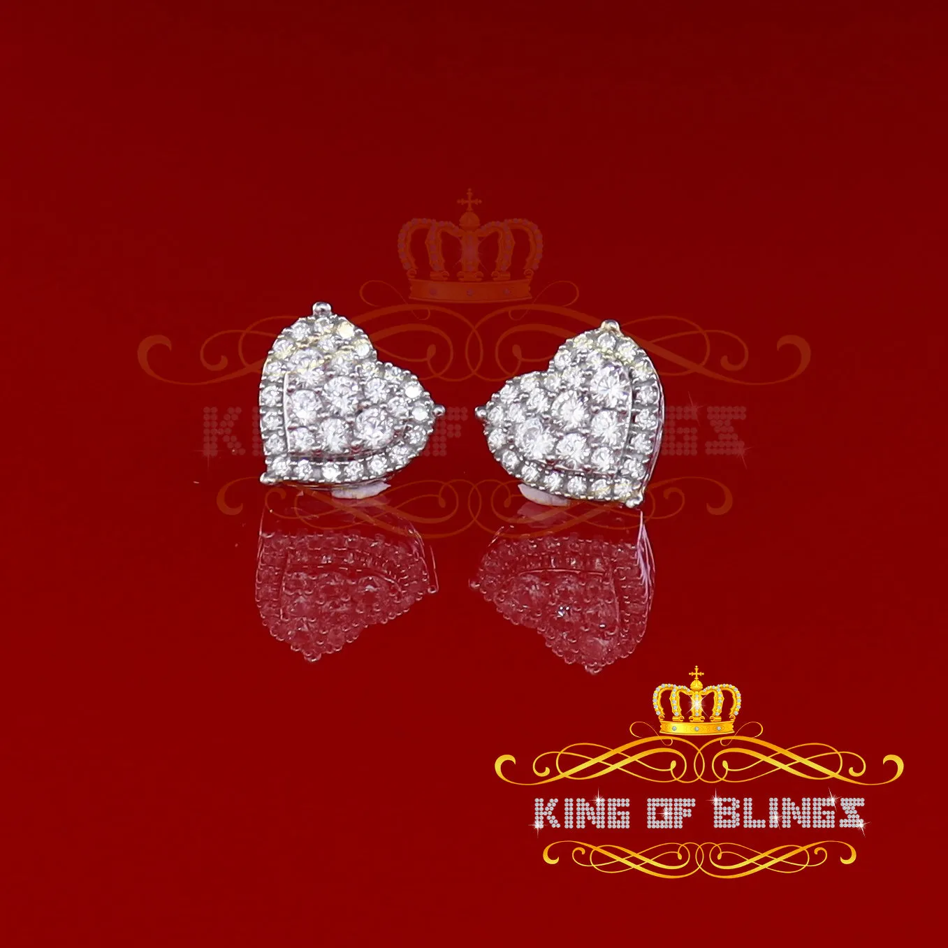 King of Blings- Aretes Para Hombre 925 White Silver 2.68ct Cubic Zirconia Heart Women's Earring