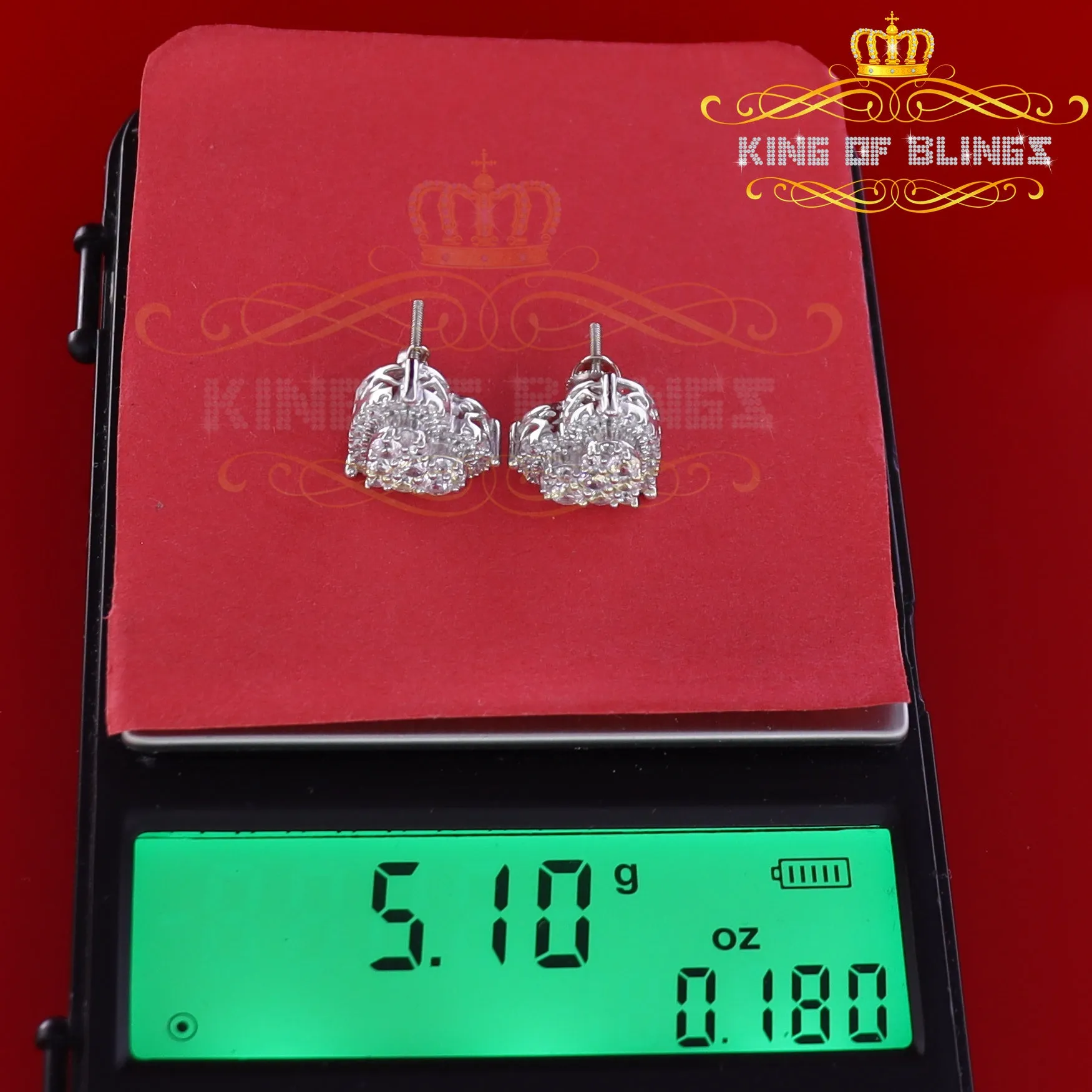 King of Blings- Aretes Para Hombre 925 White Silver 2.68ct Cubic Zirconia Heart Women's Earring