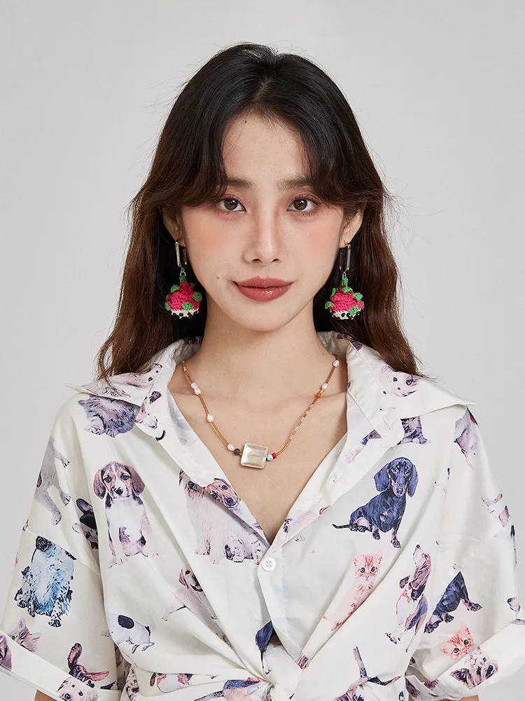 LB Hand Crochet Cute Dragon Fruit Earrings LOJL107