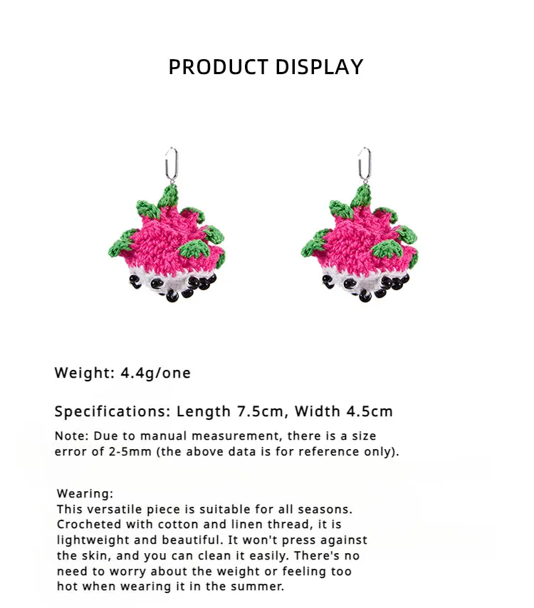 LB Hand Crochet Cute Dragon Fruit Earrings LOJL107