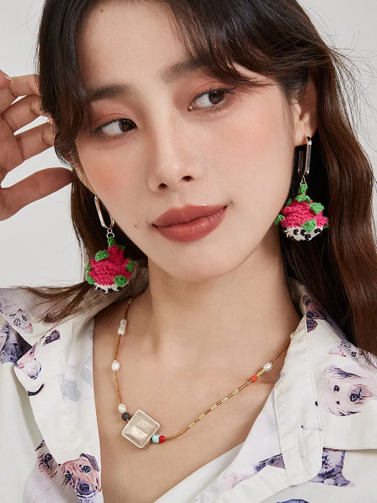 LB Hand Crochet Cute Dragon Fruit Earrings LOJL107