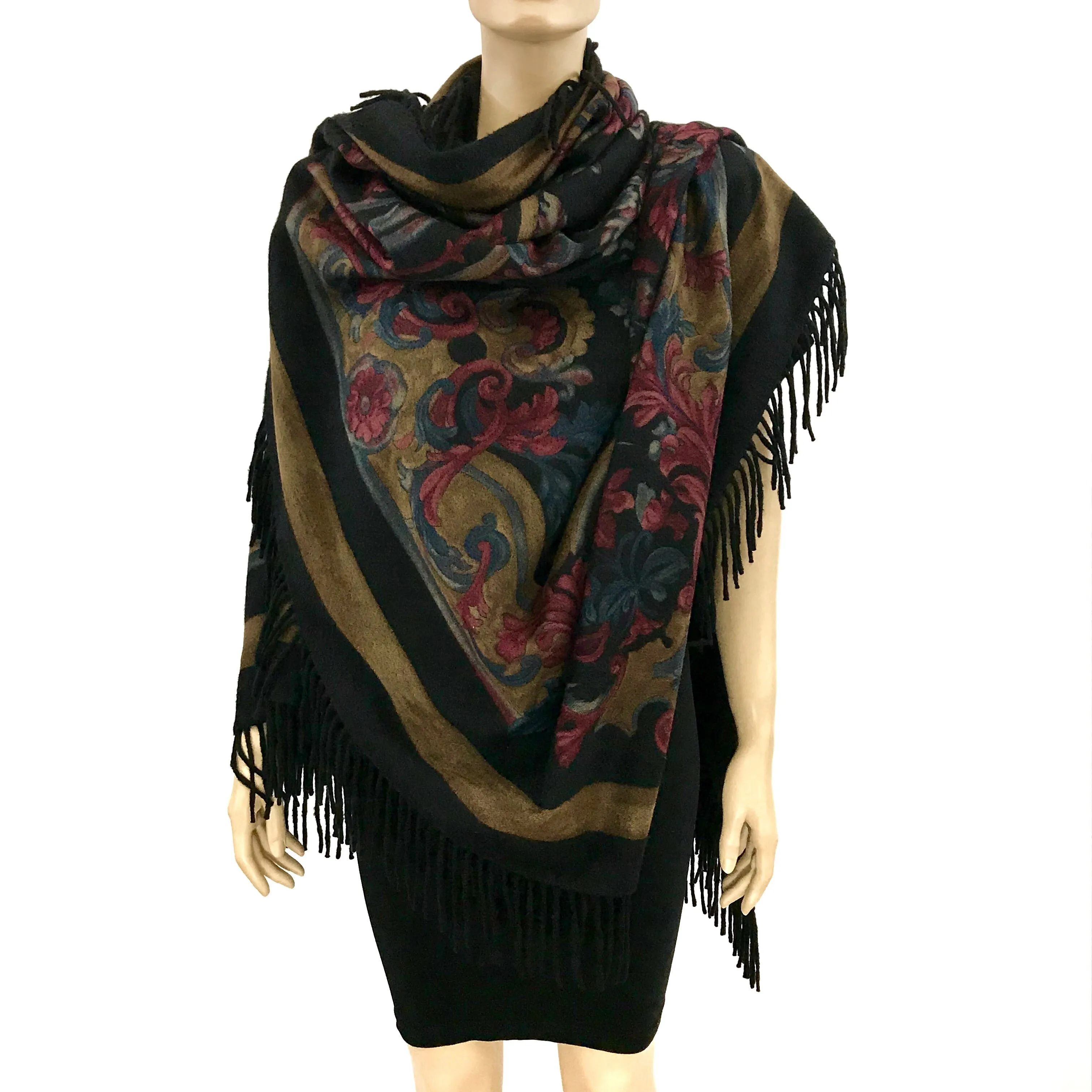 Loro Piana Earth Tones Fringed Cashmere Shawl or Throw 58" x 60"