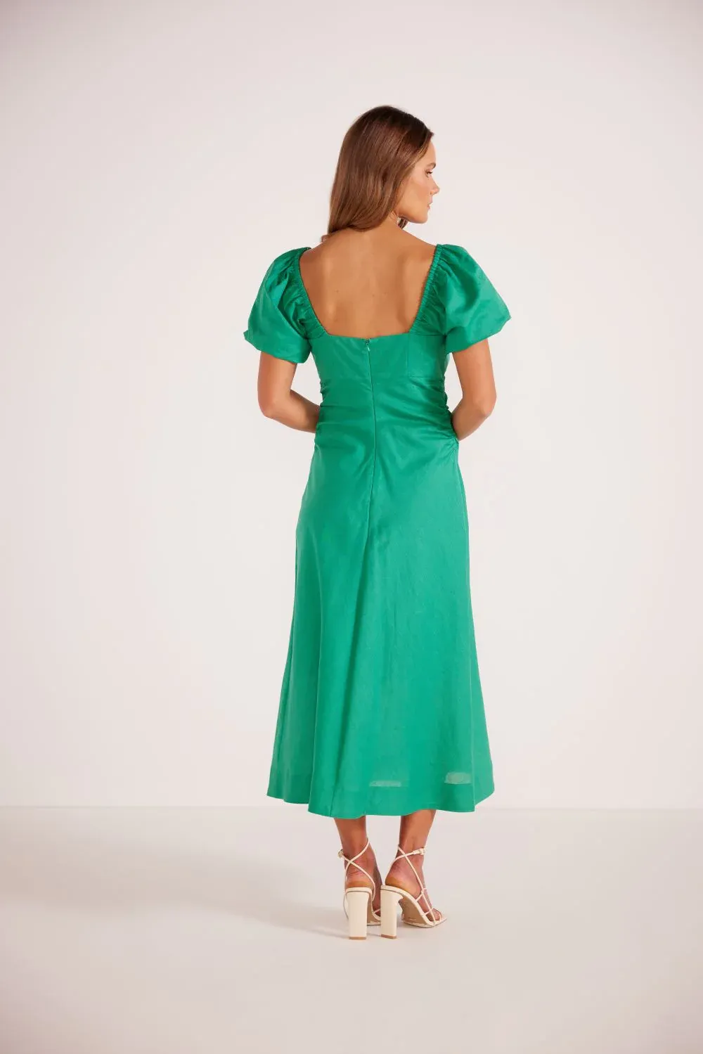 Mink Pink Nalani Ruched Midi Dress - Aquamarine