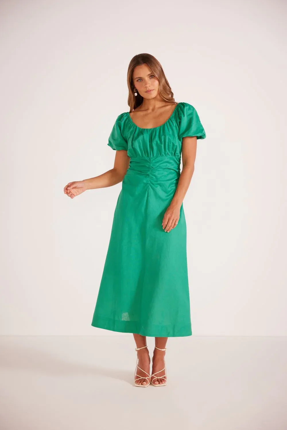 Mink Pink Nalani Ruched Midi Dress - Aquamarine