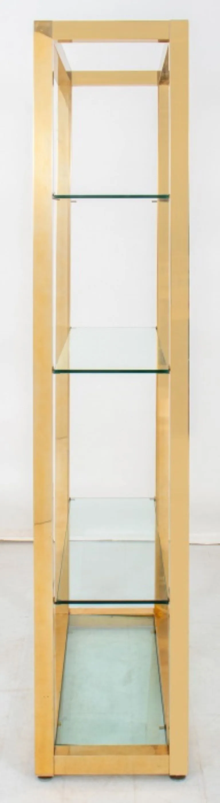 Modern Leather Mounted Brass & Glass Etagere