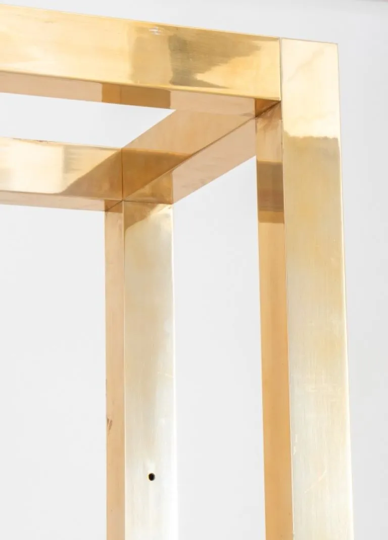 Modern Leather Mounted Brass & Glass Etagere