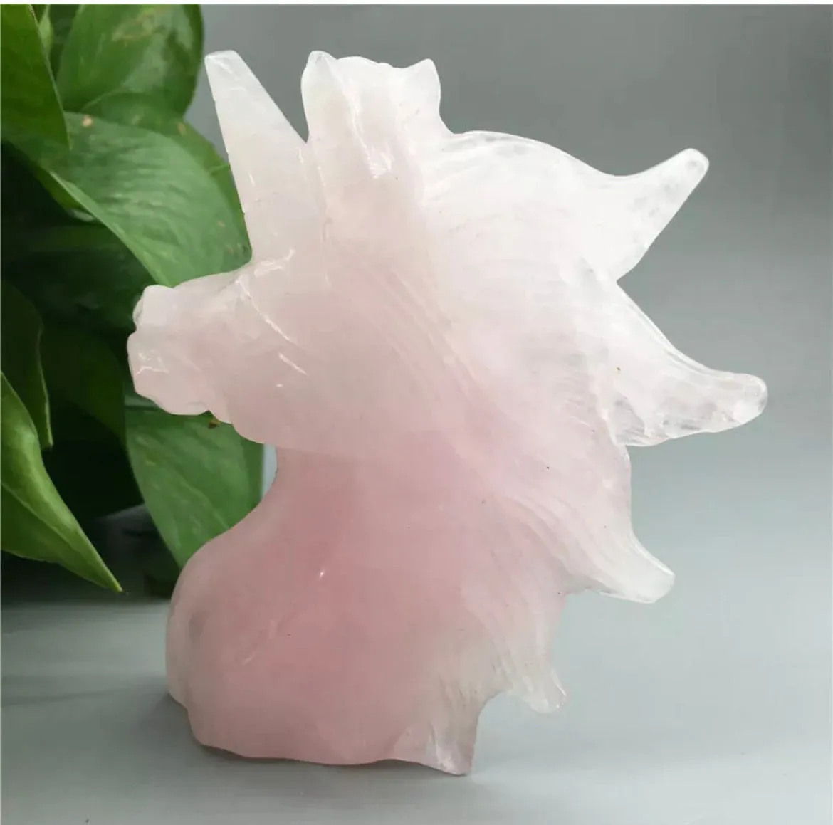 Natural pink Rose Quartz gemstone Hand Carved unicorn