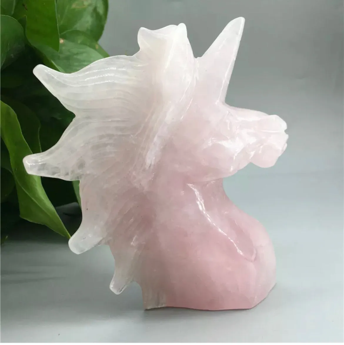 Natural pink Rose Quartz gemstone Hand Carved unicorn