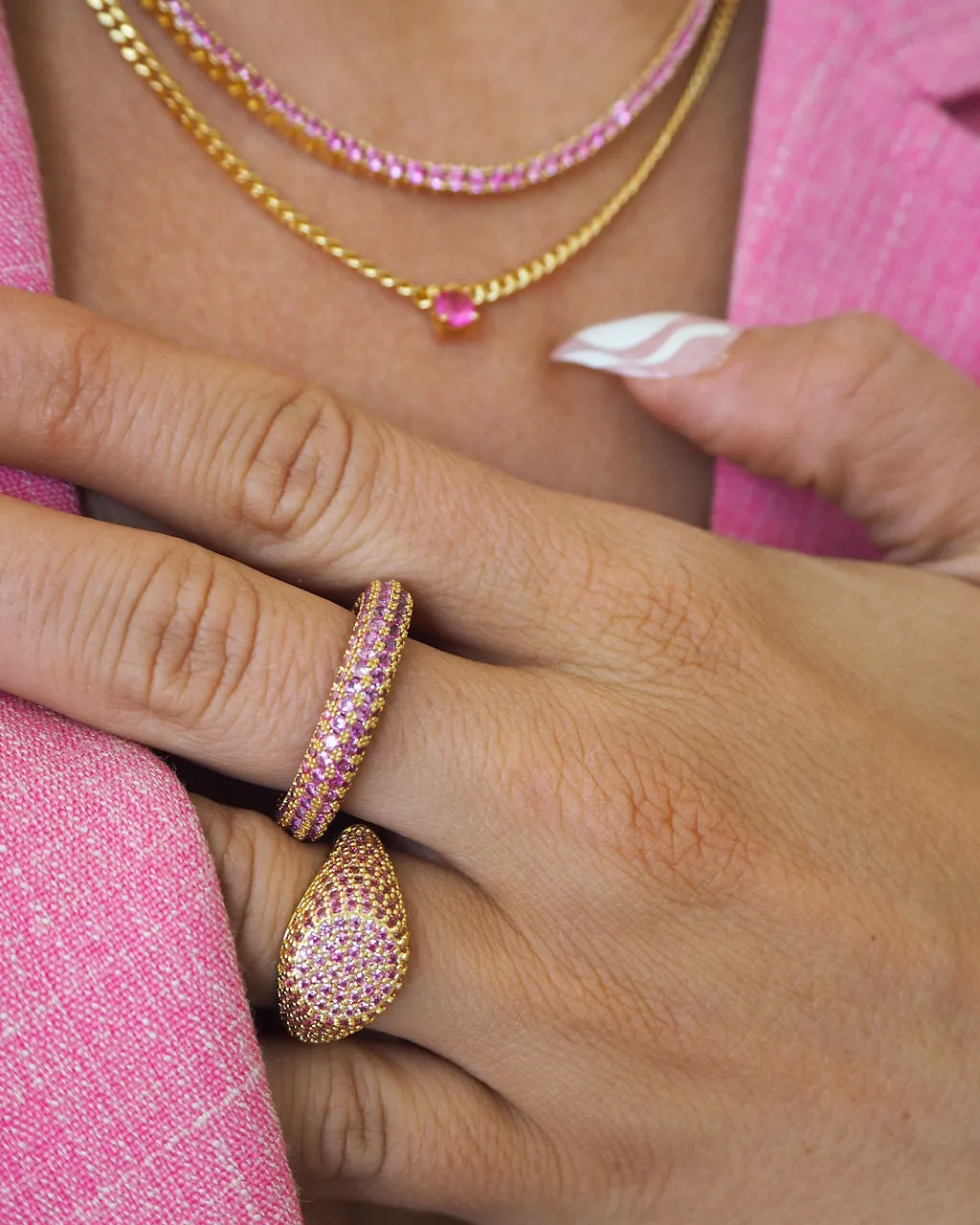 Pave Amalfi Ring- Pink- Gold