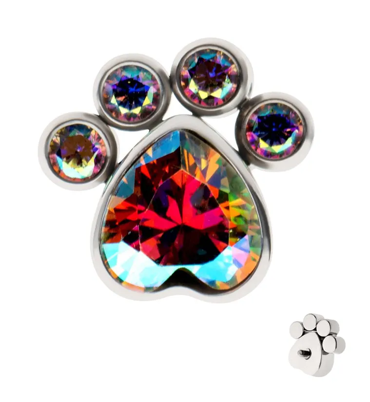 Paw Rainbow Aurora CZ Titanium Internally Threaded Top