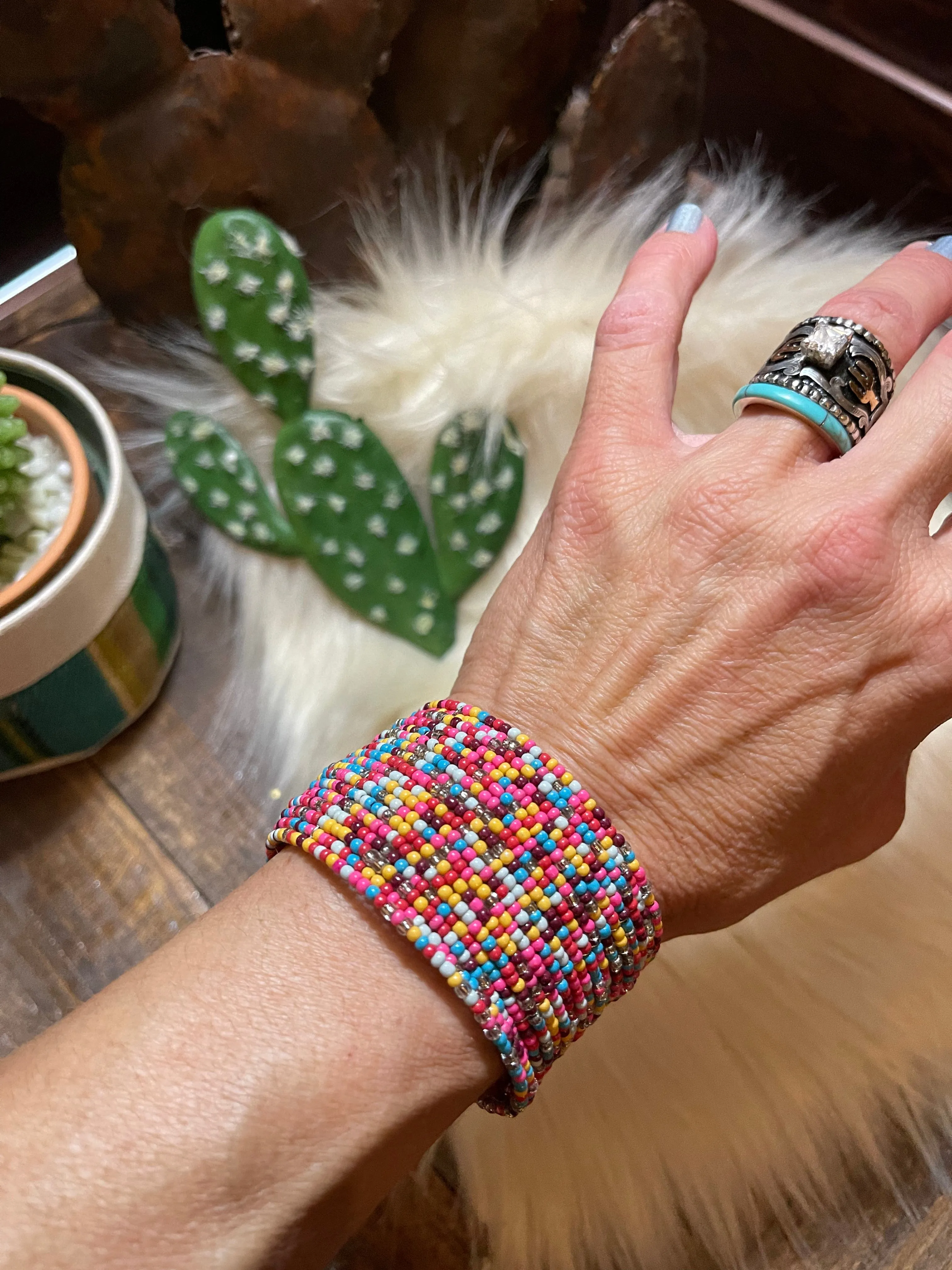 Pink Fire island beaded bracelet