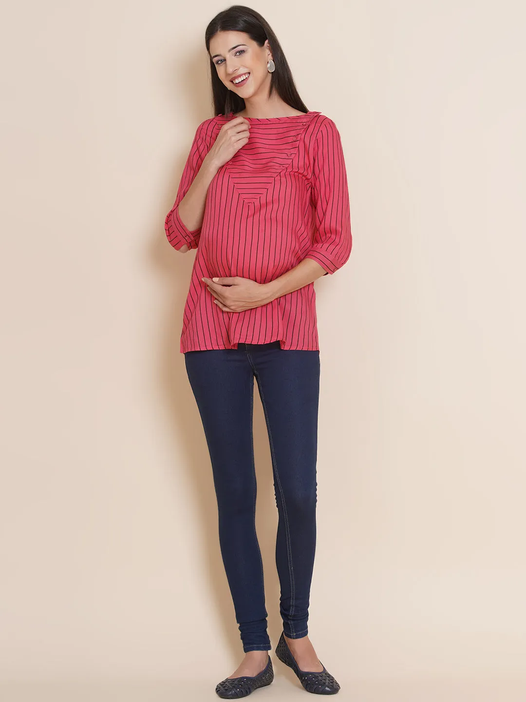 Pink striped Maternity & Nursing Top