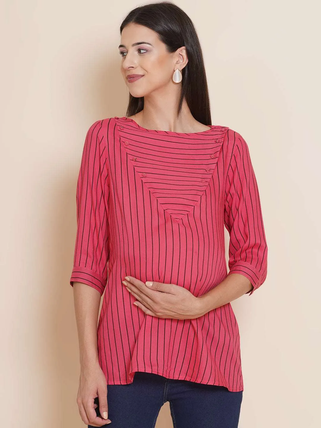 Pink striped Maternity & Nursing Top