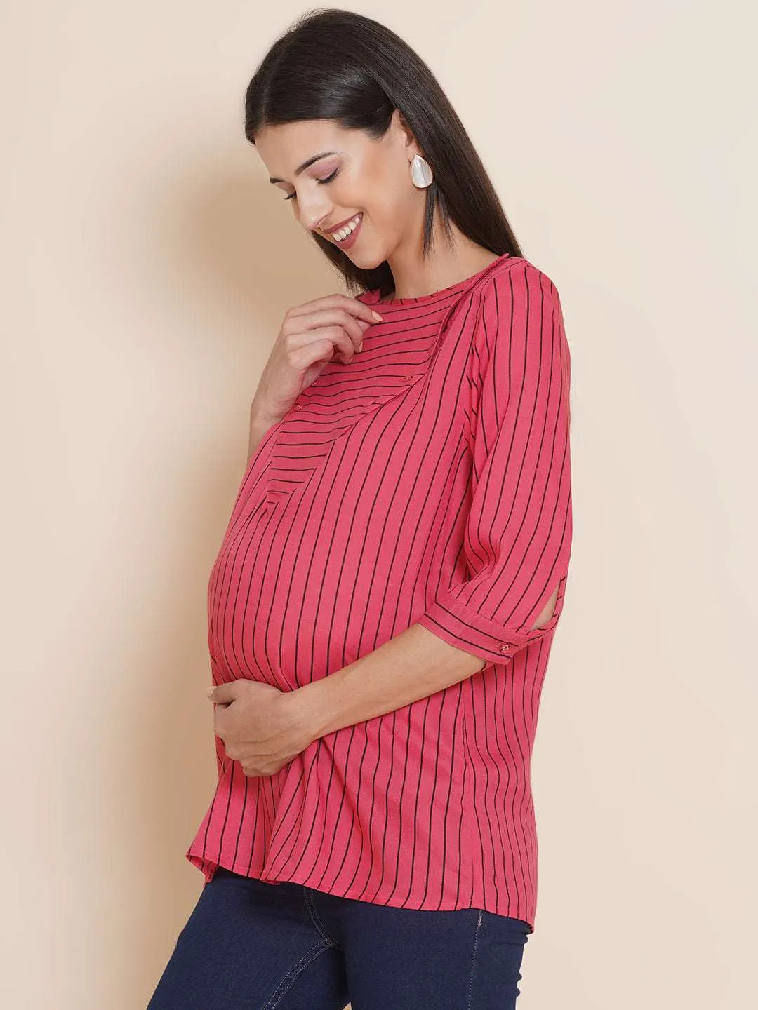 Pink striped Maternity & Nursing Top