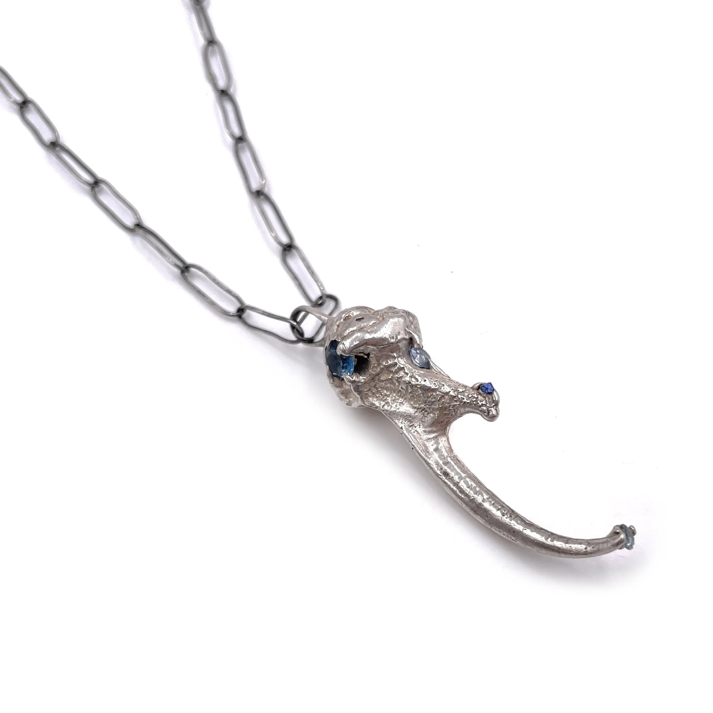 Rhino-beetle Necklace, Silver, Blue