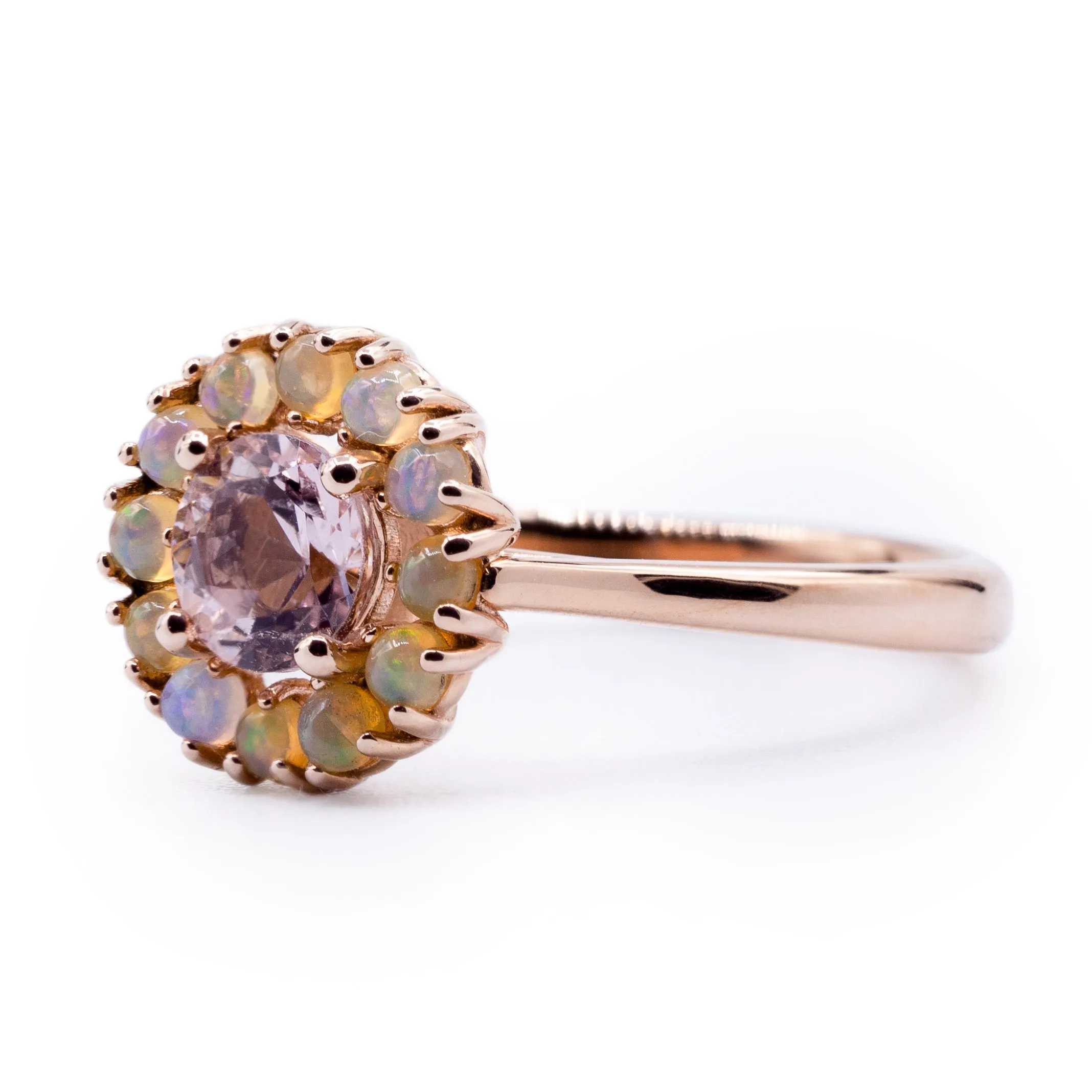 Round Morganite Setting with Opal Accented Halo Ring