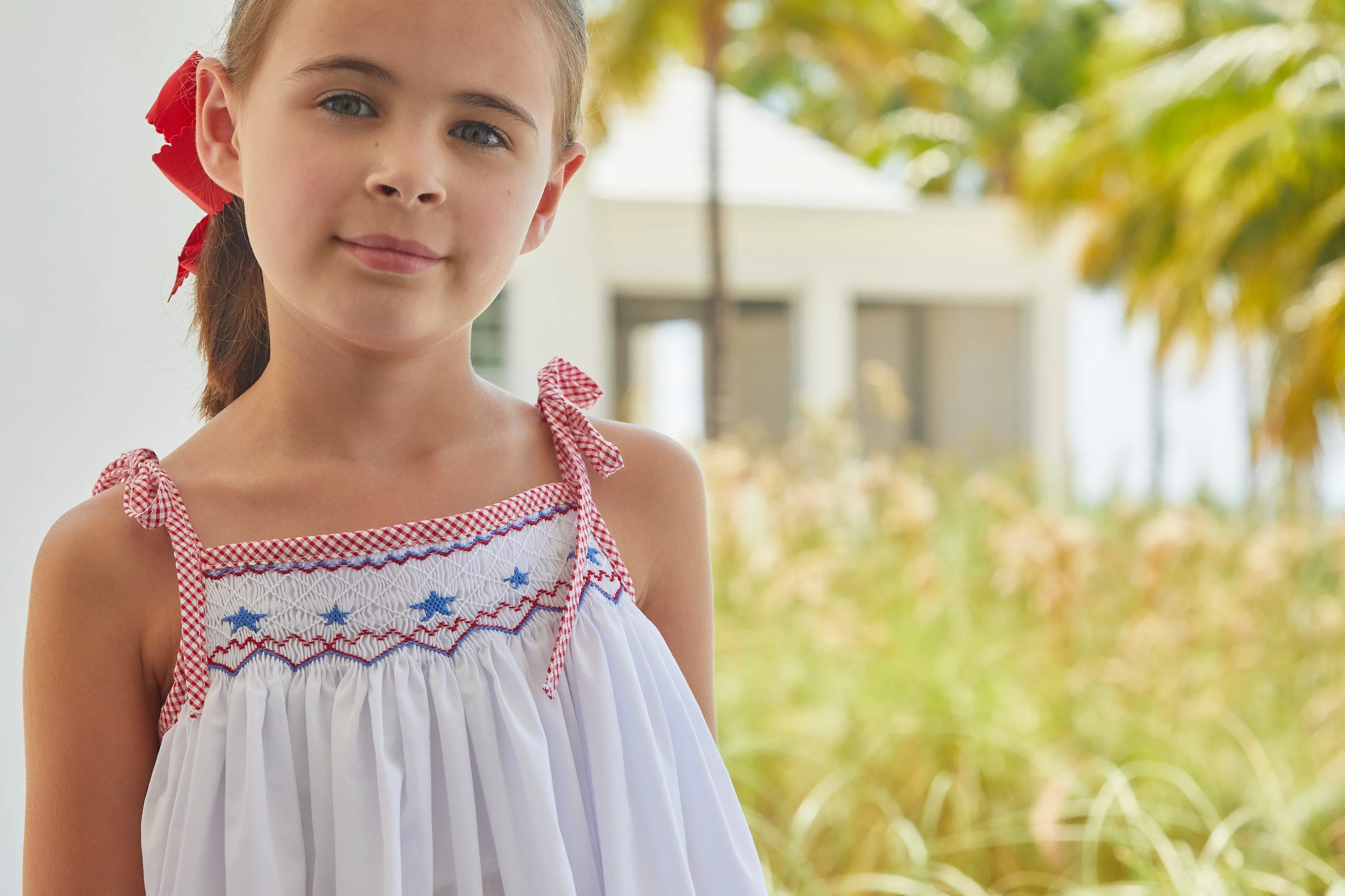 Smocked Tie Shoulder Tank - Stars