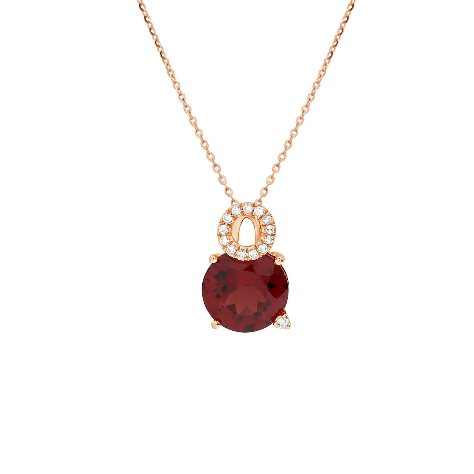 Stacked Diamond and Garnet Solitaire Pendant Necklace