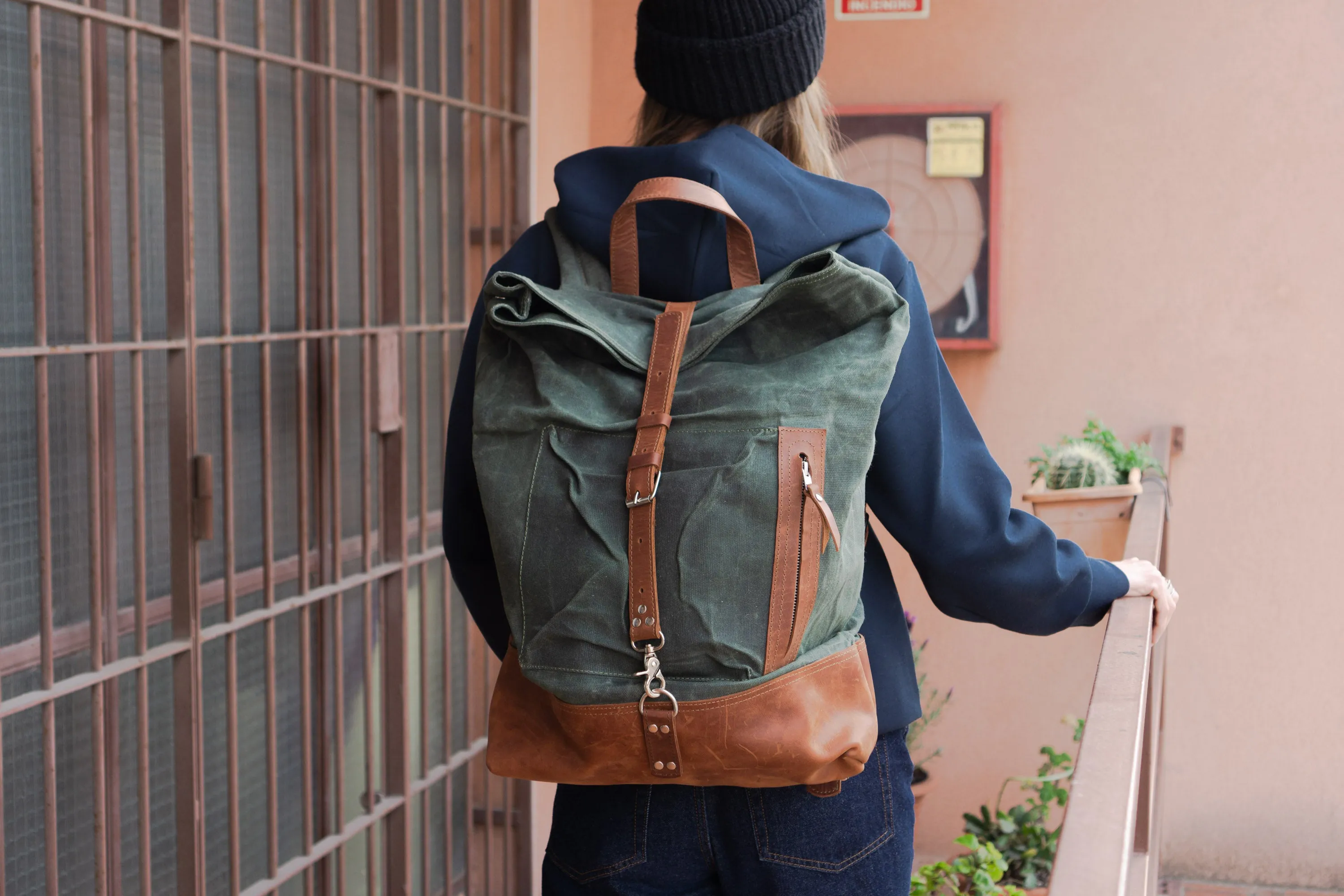 The Fashion-Racing Waxed Canvas Backpack | Handcrafted by artisans