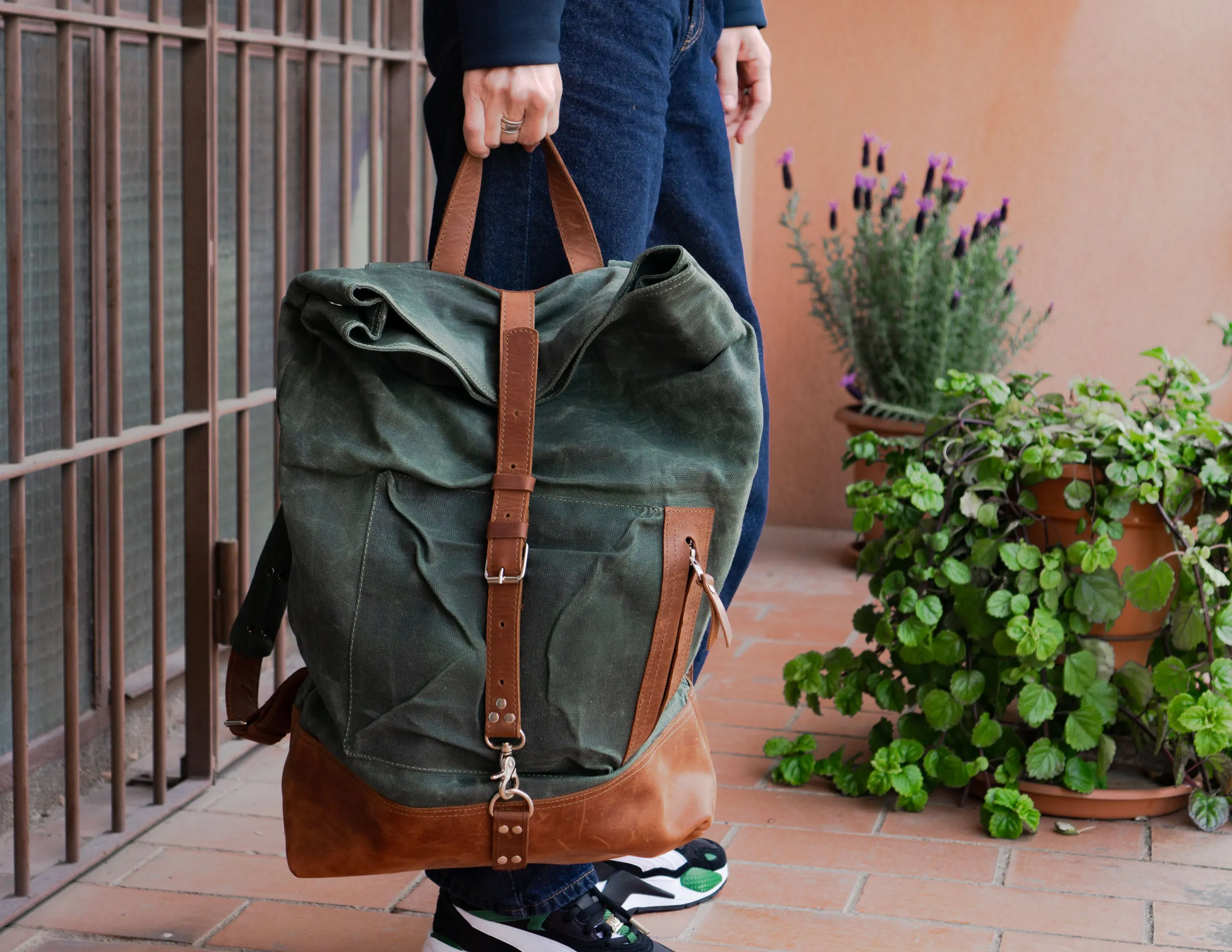 The Fashion-Racing Waxed Canvas Backpack | Handcrafted by artisans