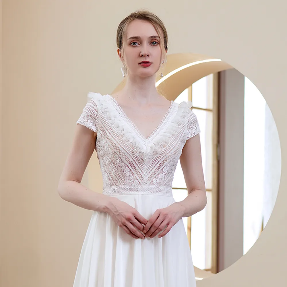 The Galilea Wedding Bridal Short Sleeves Lace Gown