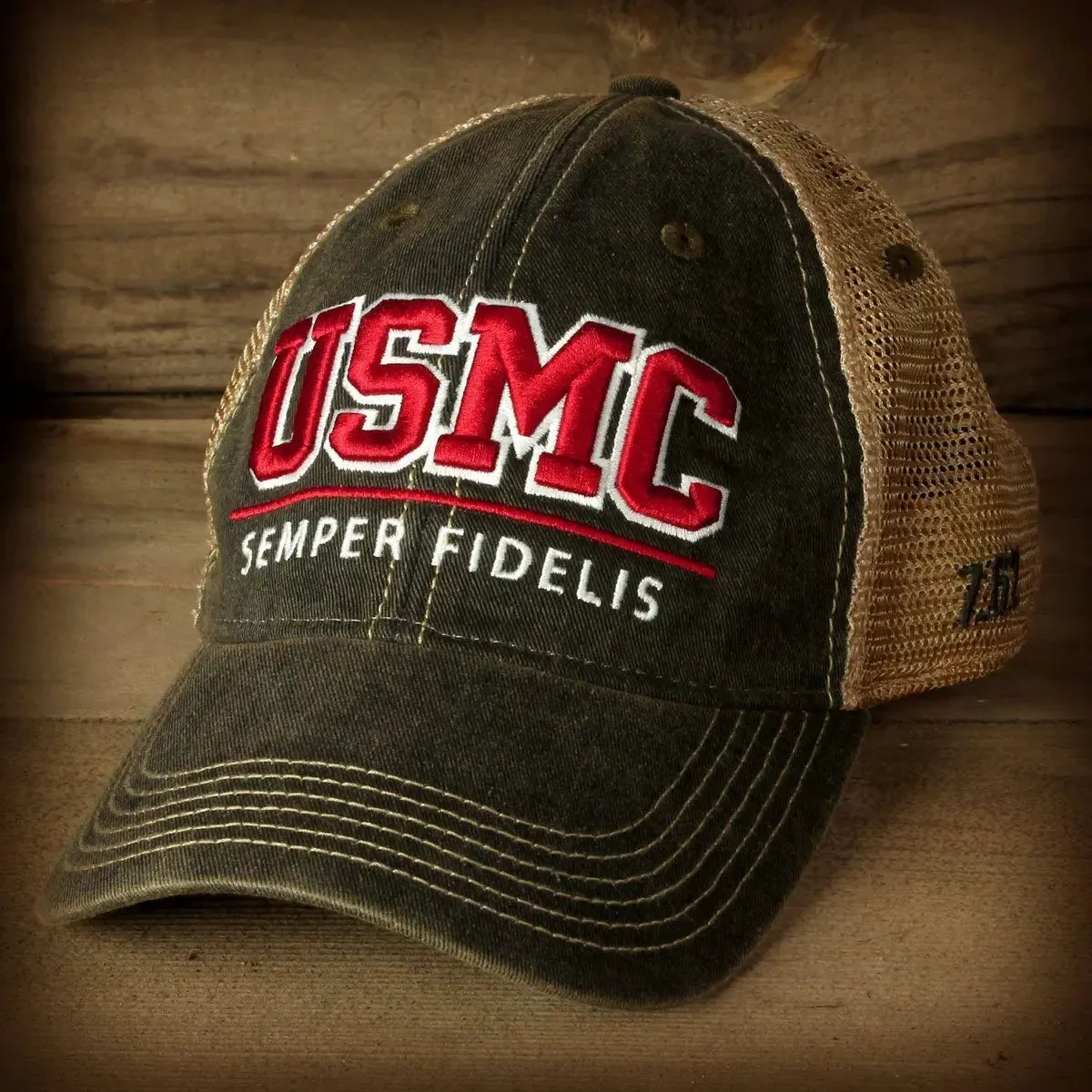 USMC Semper Fidelis Vintage Trucker Black Hat