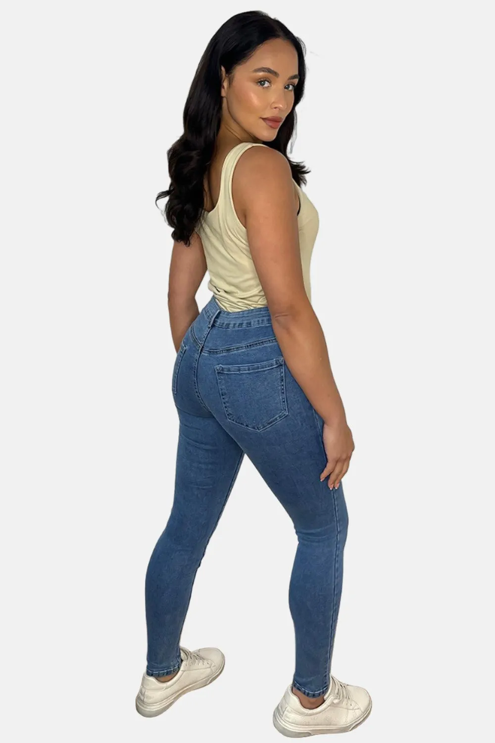 Yoke Waist To Back Skinny Jeans